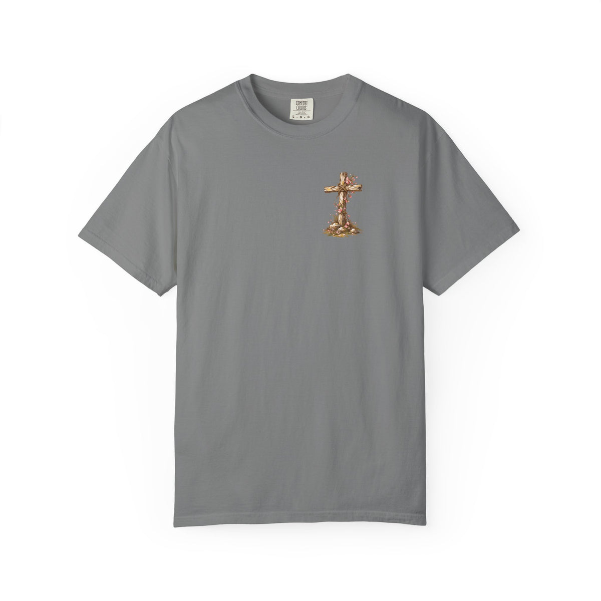 Grey Resurrected Tomb Jesus rising Christian graphic tee front view – faith-based Christian streetwear shirt